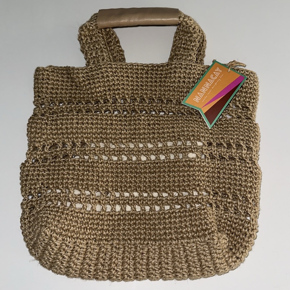 NANNACAY Brazil *Cilbene* brown crochet leather beach boho bag - Picture 3 of 6